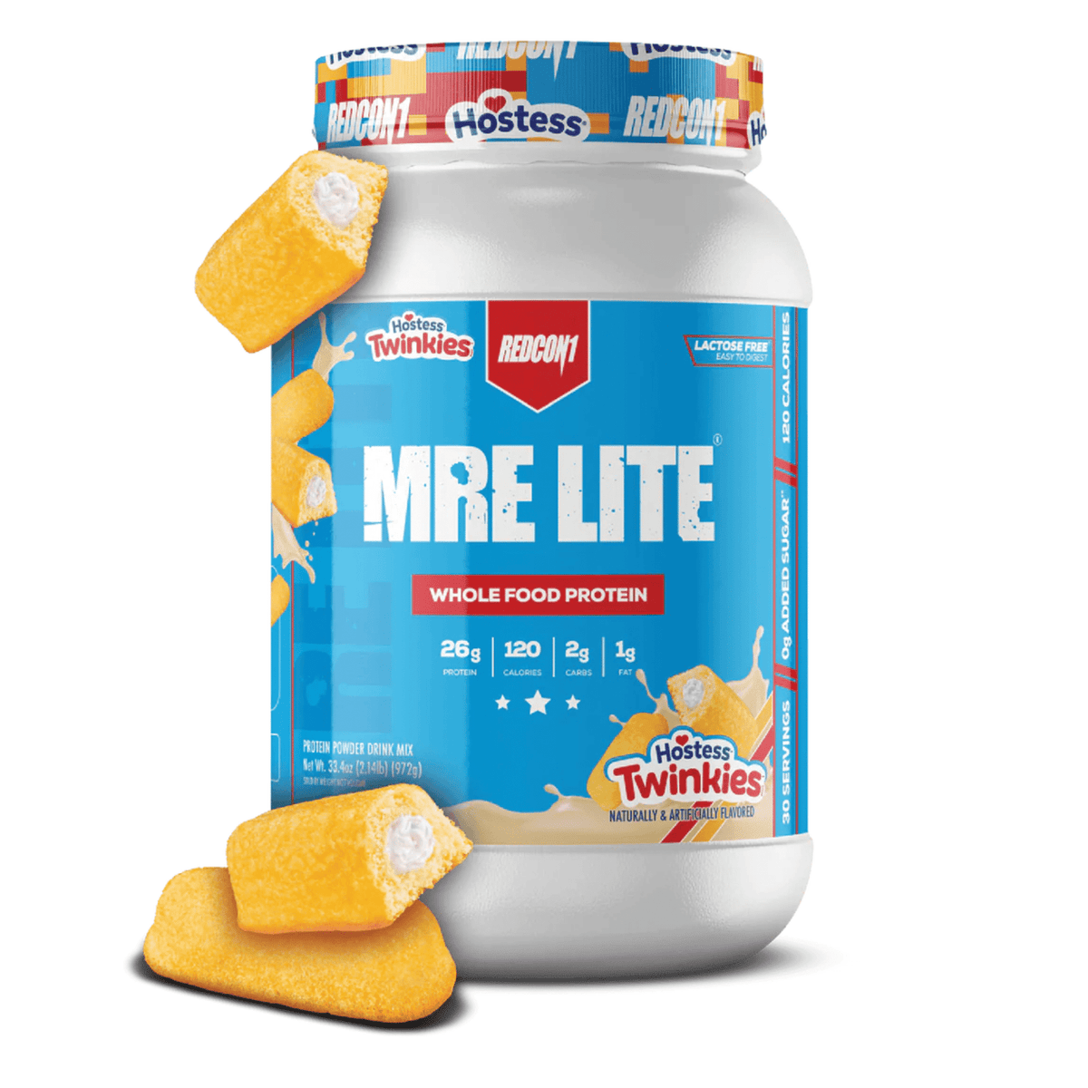 RedCon1 MRE Lite protein powder, front of container