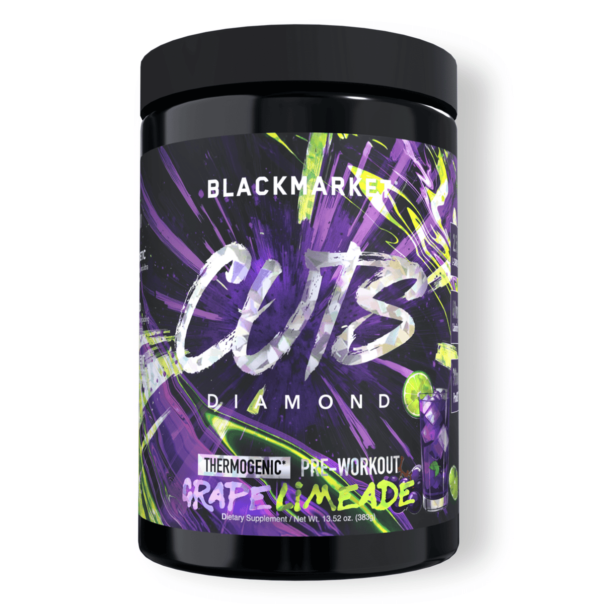 Black Market CUTS Diamond pre-workout powder, front of container