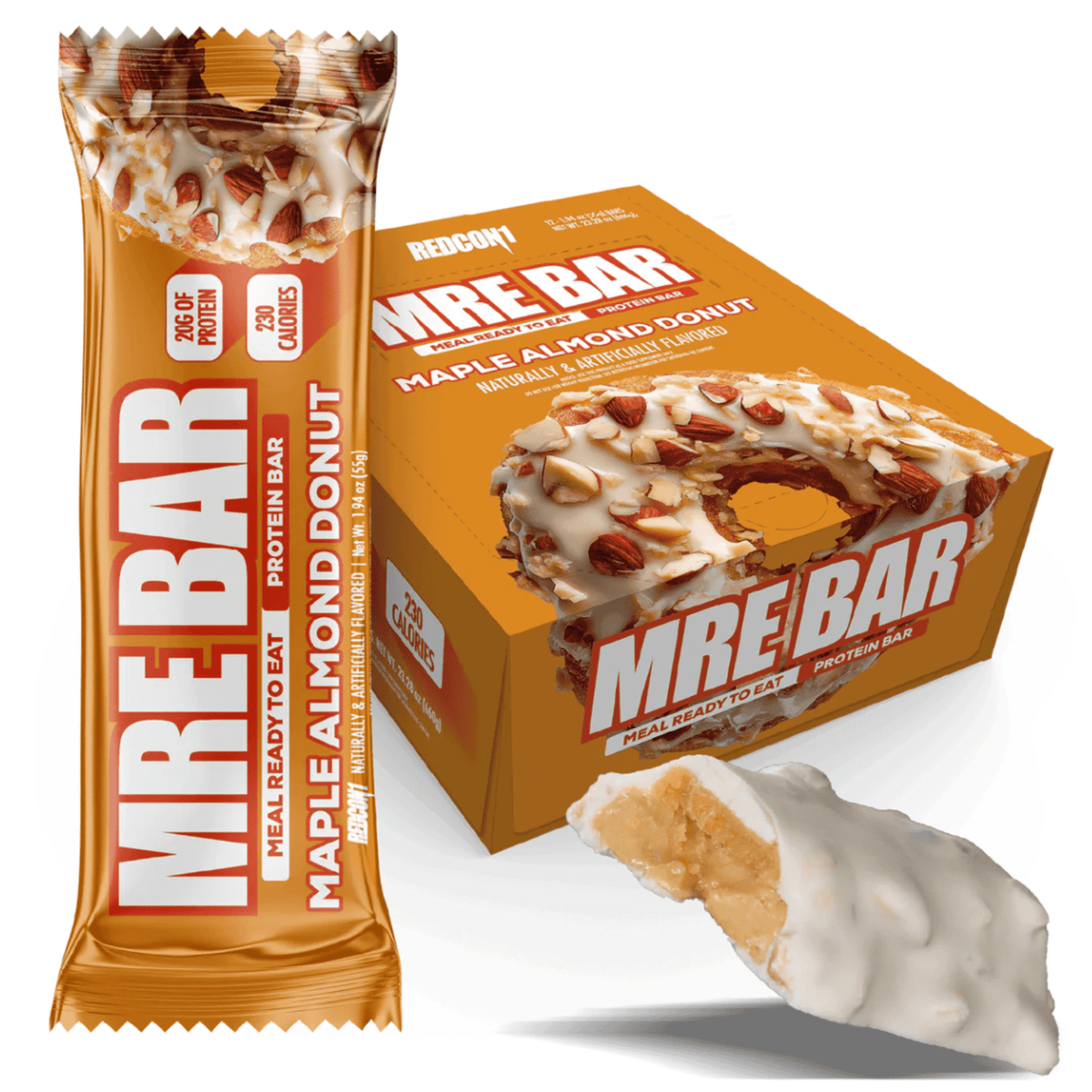 Redcon1 MRE Bar protein bar, 12ct size, Maple Almond Donut flavor
