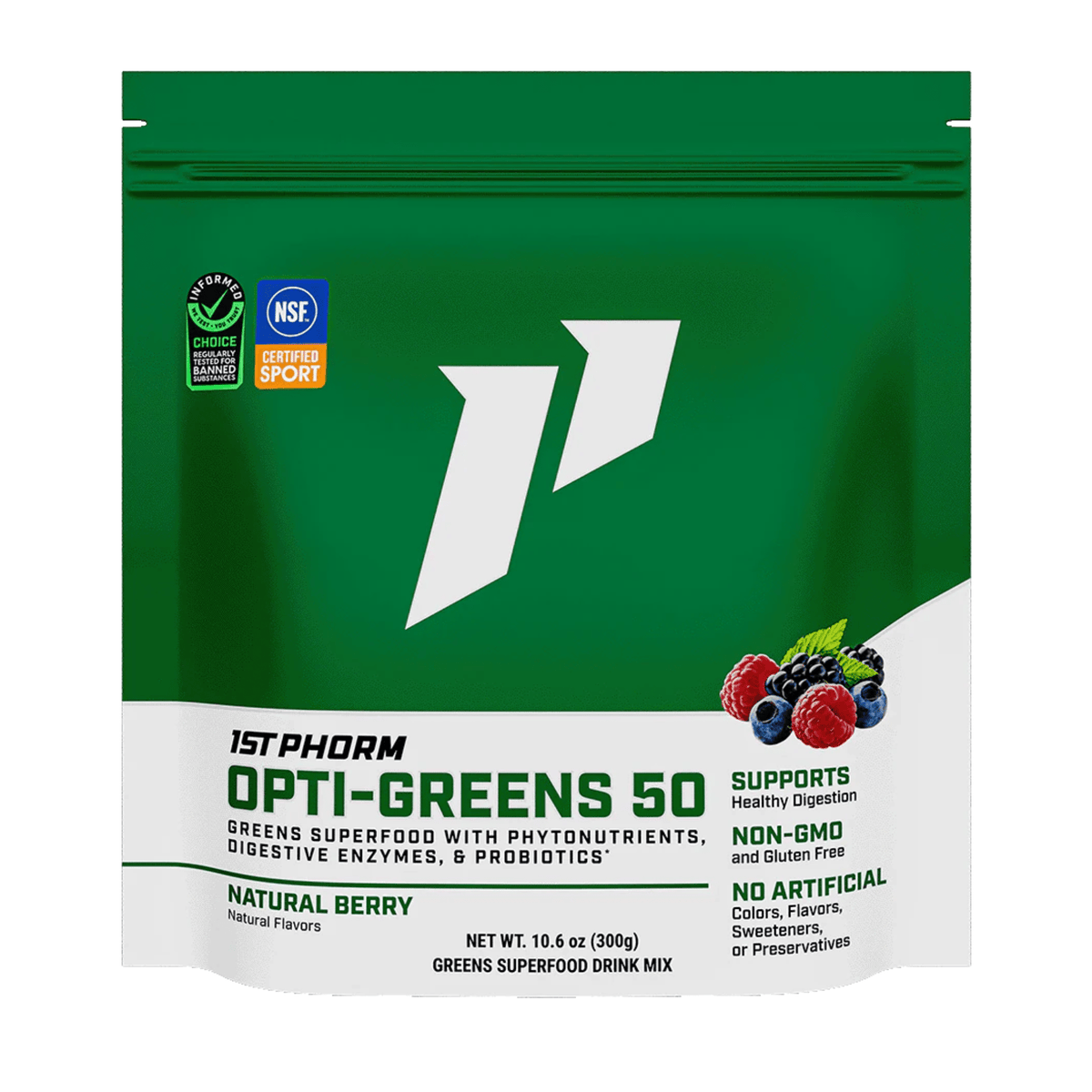 1st Phorm Opti Greens 50 supplement, front of container