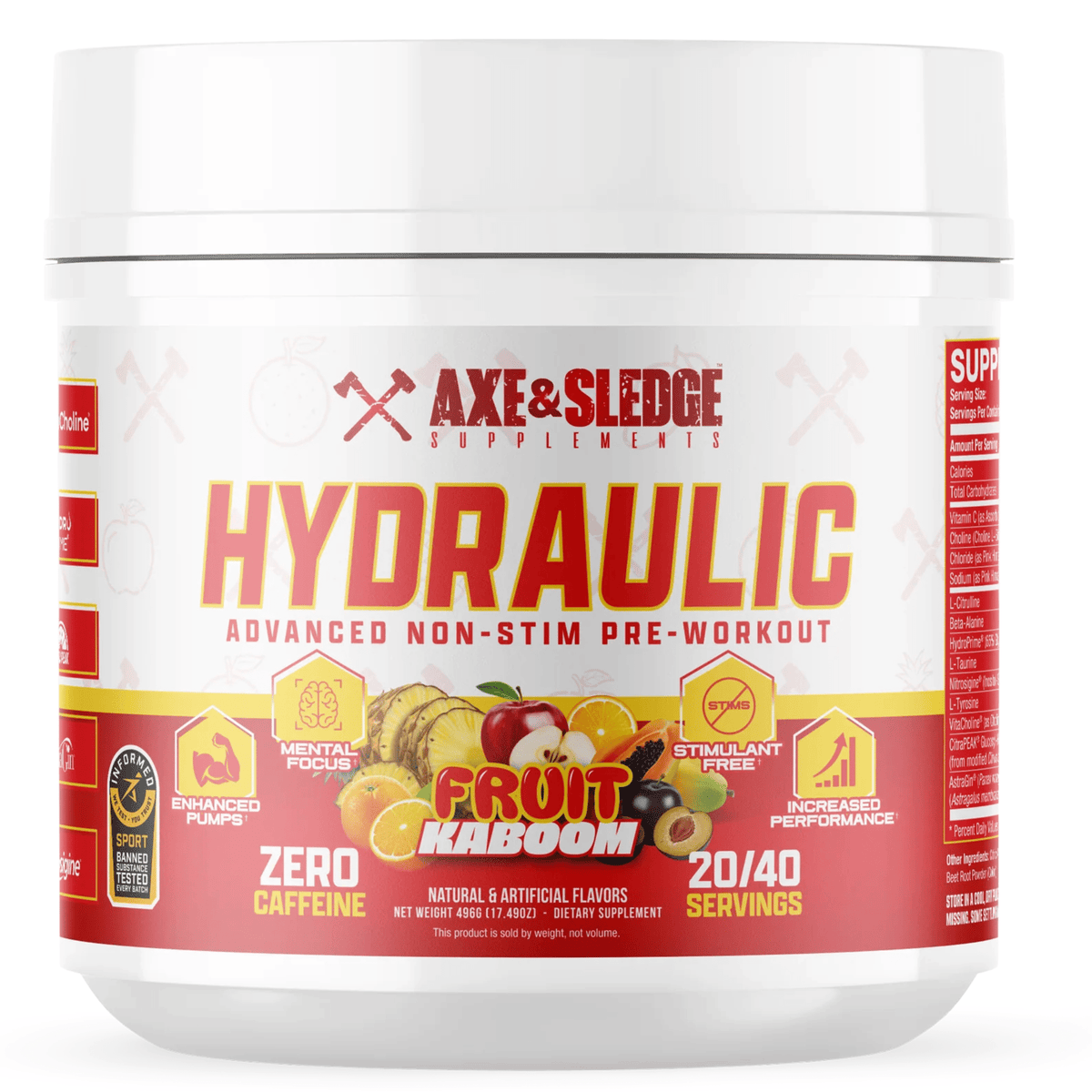 Axe & Sledge Hydraulic Stim-Free Pre-Workout, Fruit Kaboom flavor