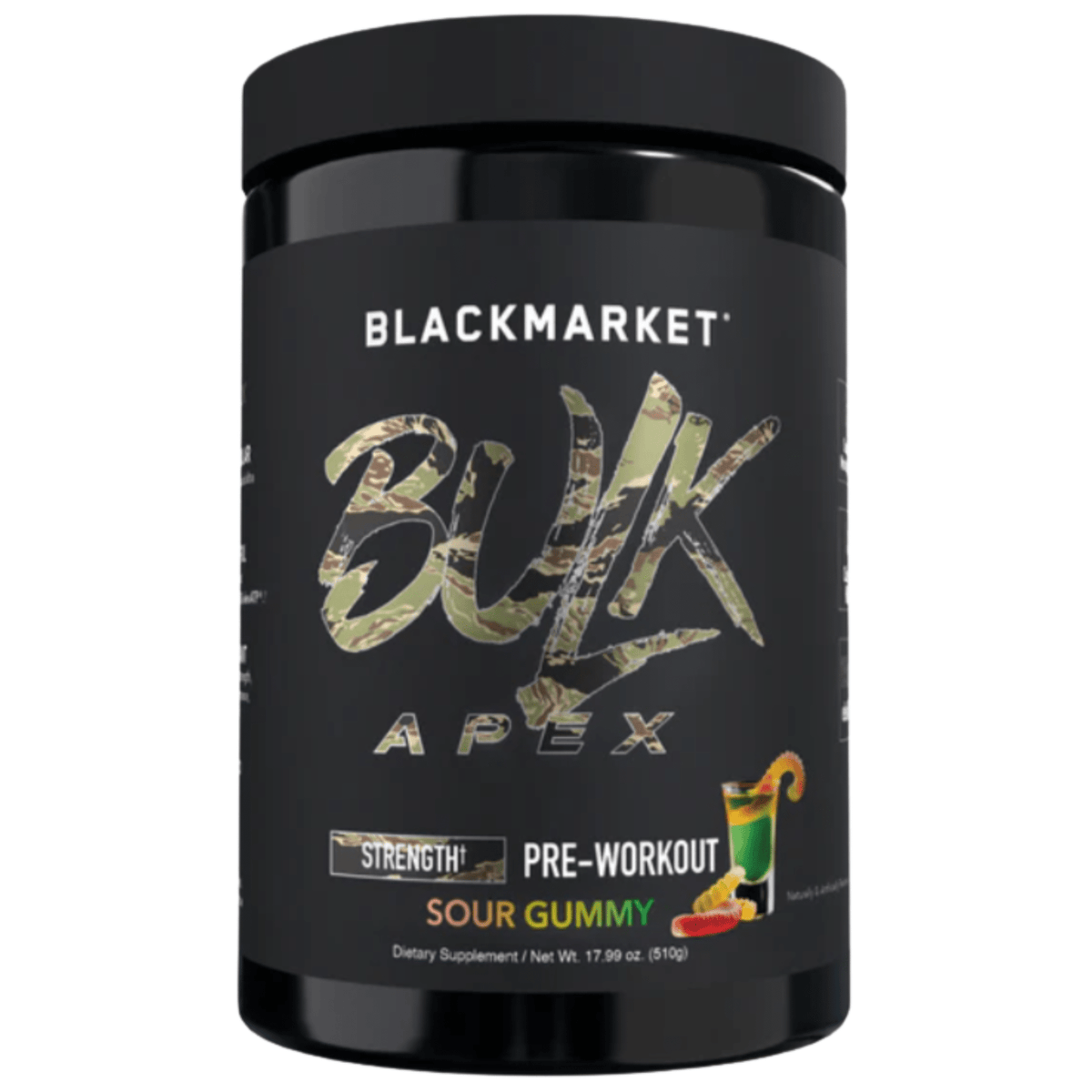 Black Market Labs BULK APEX Strength Pre-Workout, front of container