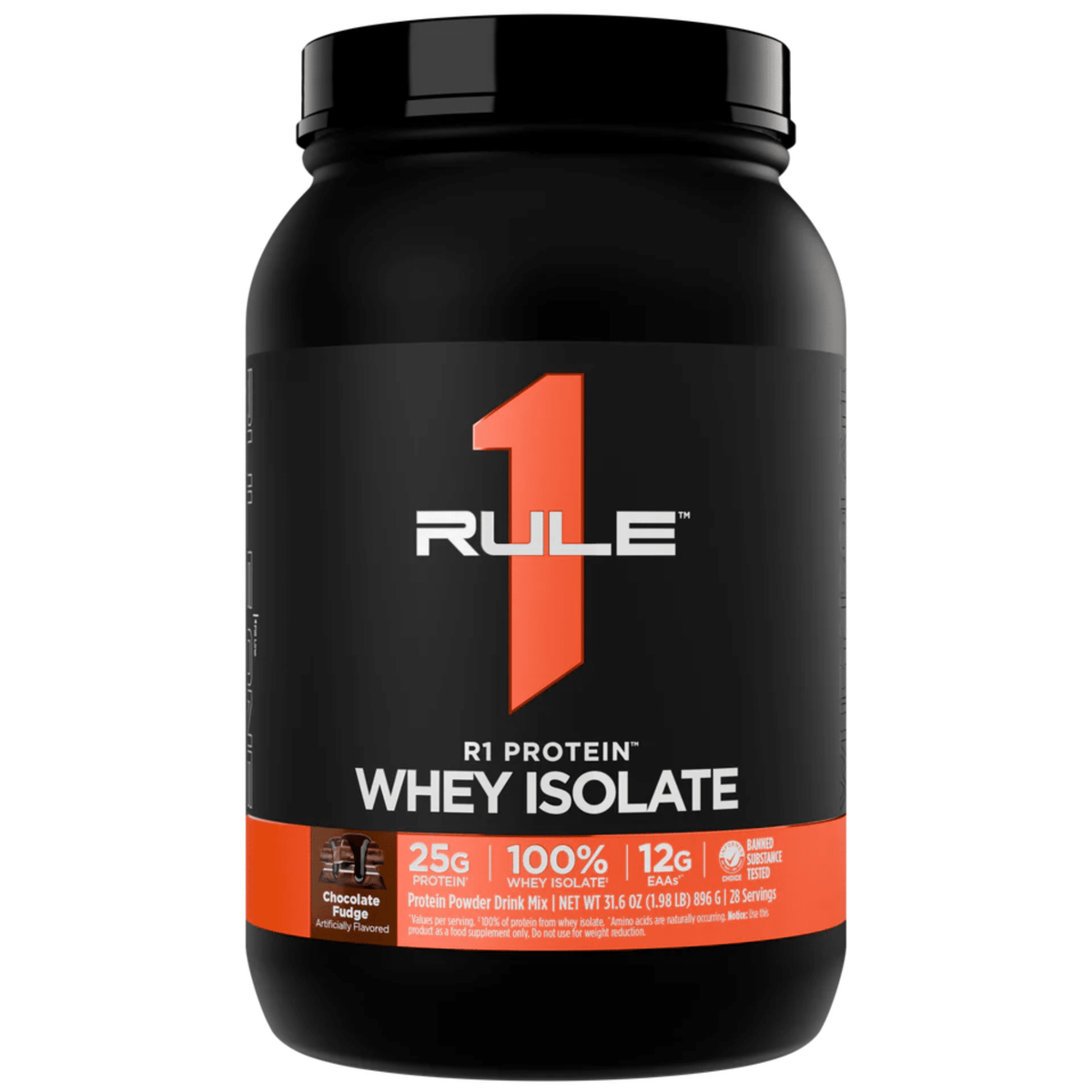 Rule One R1 Protein, front of container