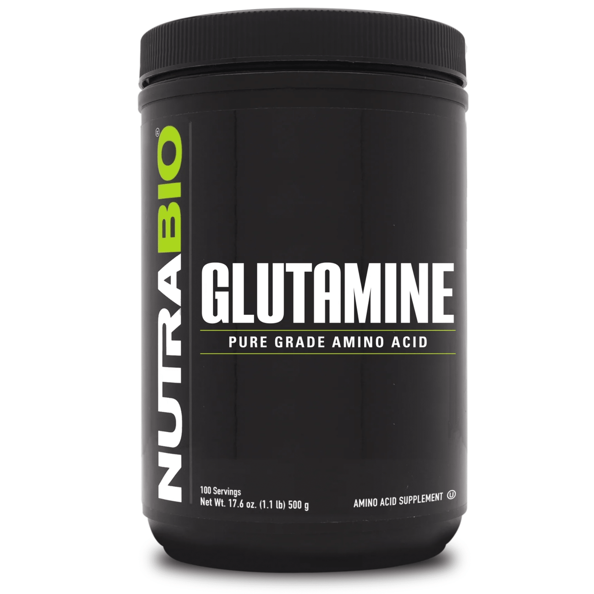 NutraBio Glutamine supplement, front of container