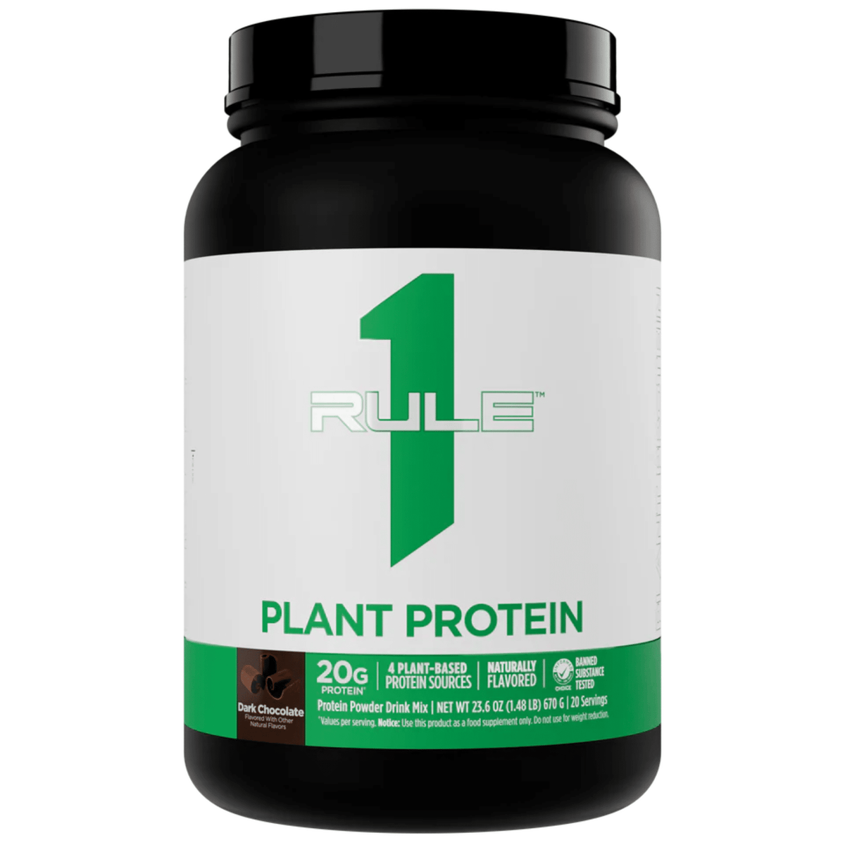 Rule One R1 Plant Protein, front of container