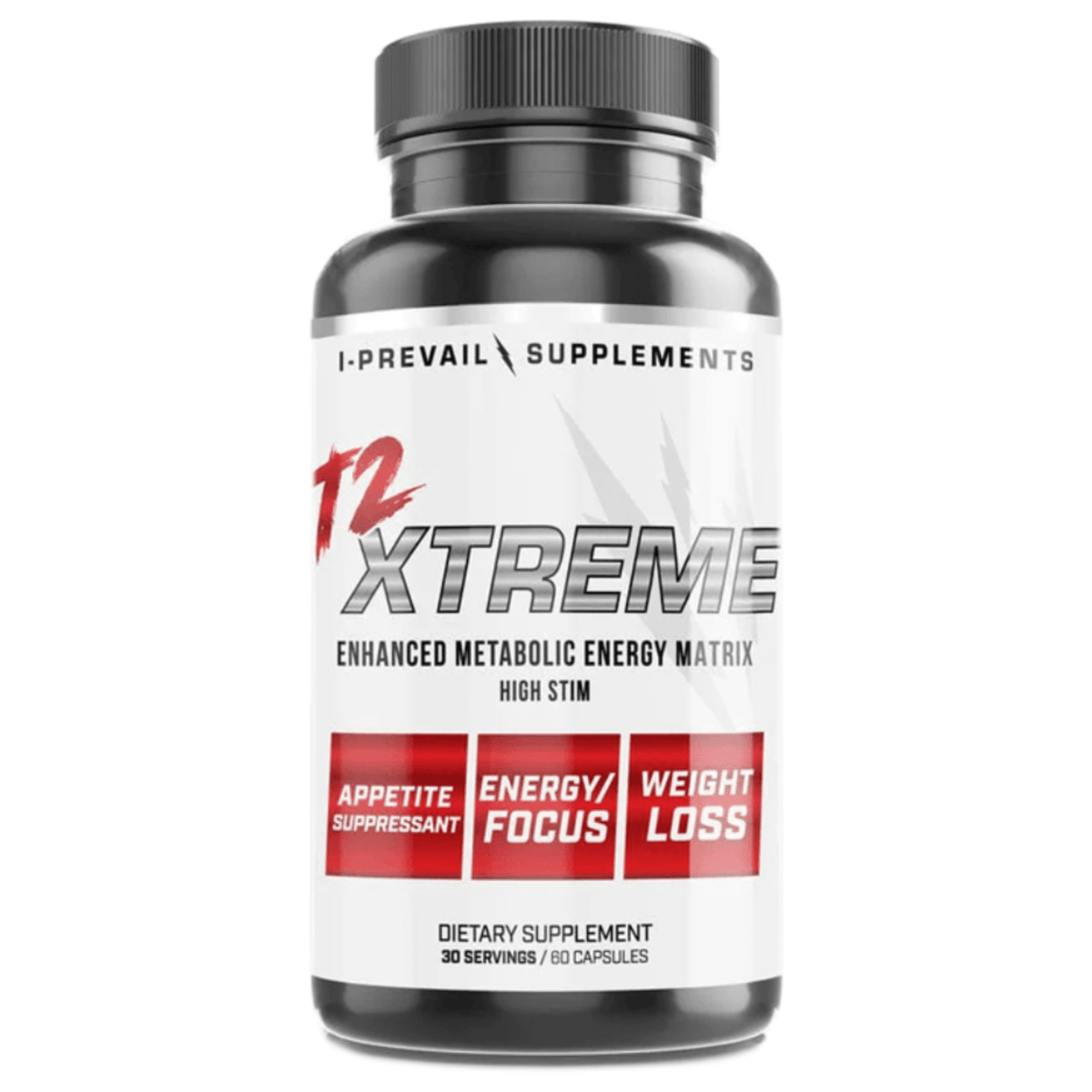 I Prevail T2 Xtreme fat burner supplement, front of container