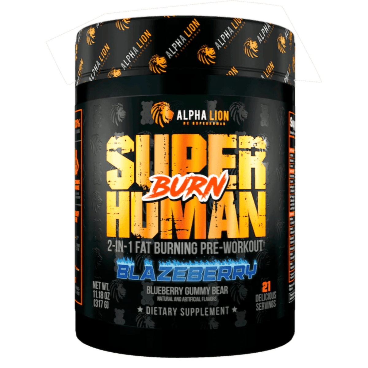 Alpha Lion Super Human Burn pre-workout powder, Blazeberry flavor