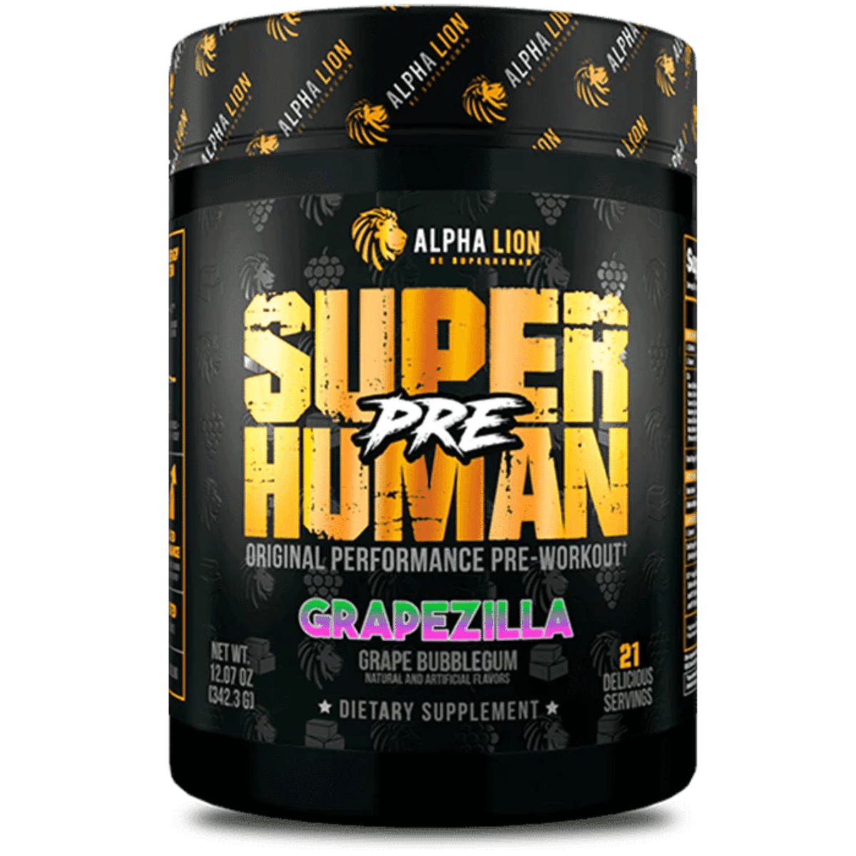 Alpha Lion SuperHuman Pre pre-workout powder, 21sv size, GrapeZilla flavor