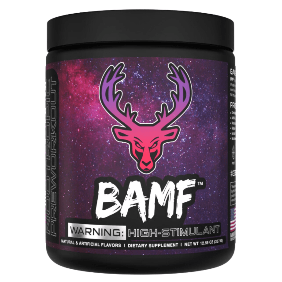 Das Labs BAMF pre-workout powder, front of container