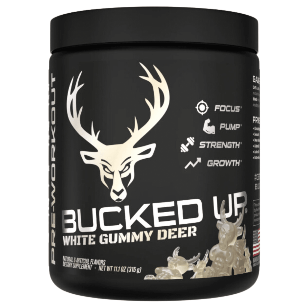 Bucked Up Pre-Workout, 30sv size, White Gummy Deer flavor