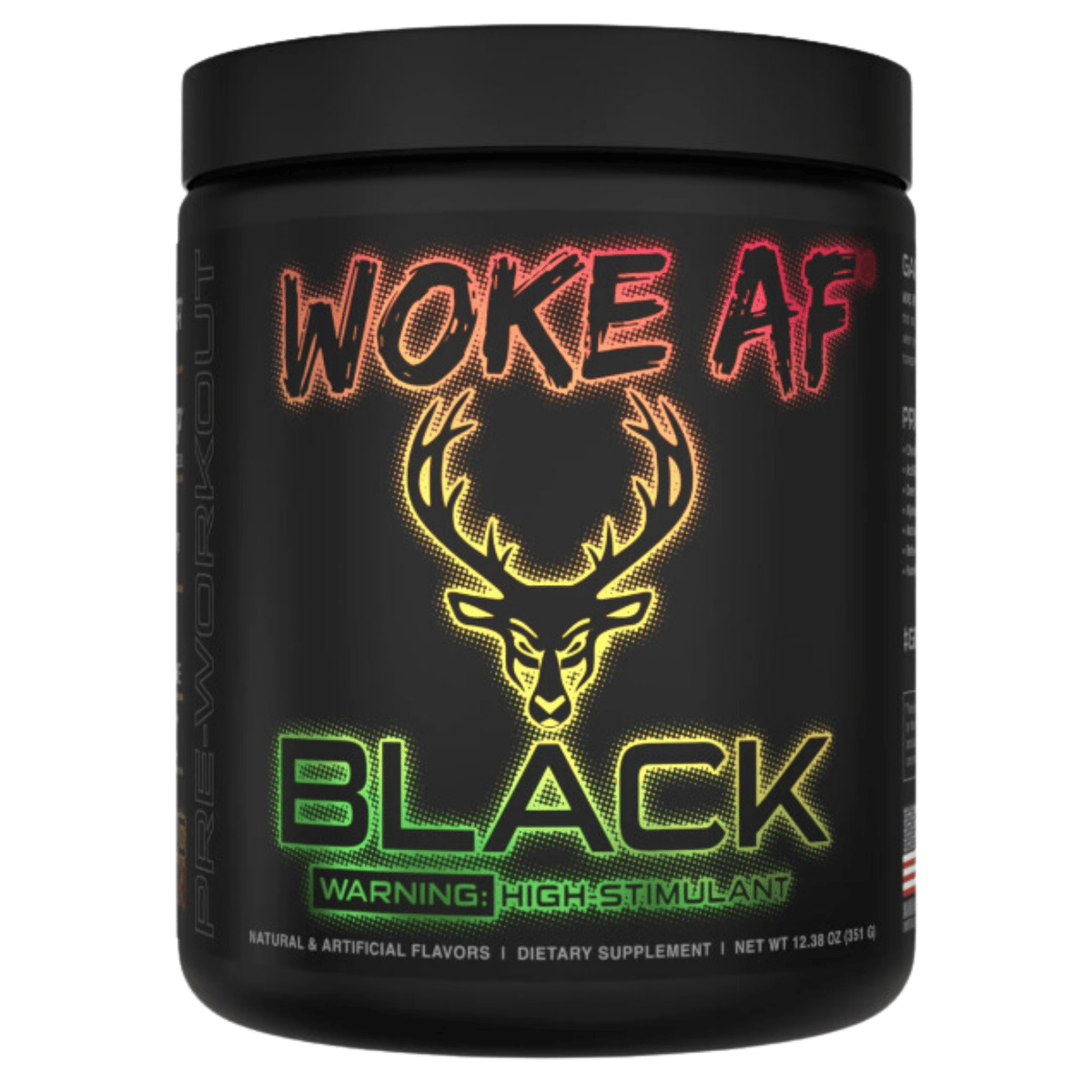 Das Labs Woke AF Black pre-workout powder, 30sv size, Island Fusion (strawberry-pineapple-lime) flavor