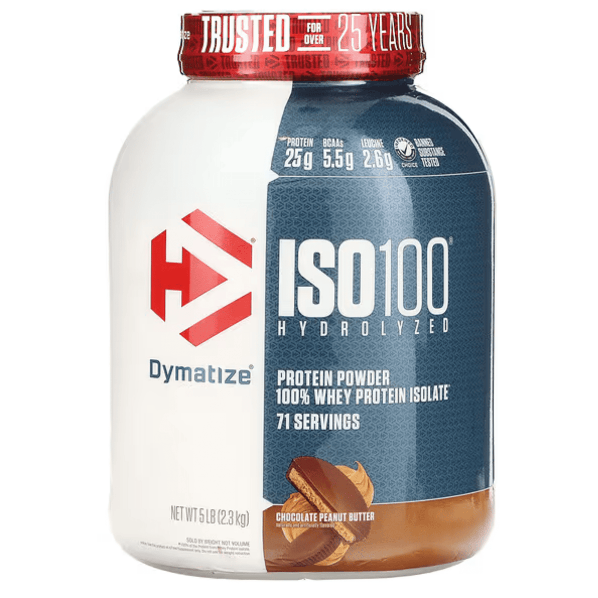 Dymatize Iso 100 protein powder, 5lb size, Chocolate PB flavor