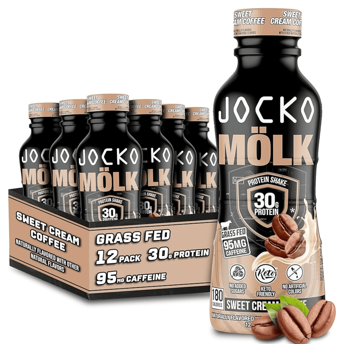 Jocko MÖLK Protein Shake, 12ct size, Sweet Cream Coffee flavor