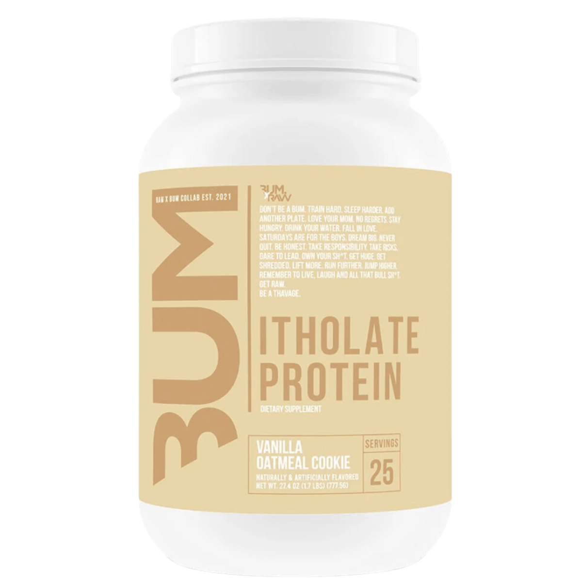 RAW CBUM Itholate protein powder, 25sv size, Vanilla Oatmeal Cookie flavor