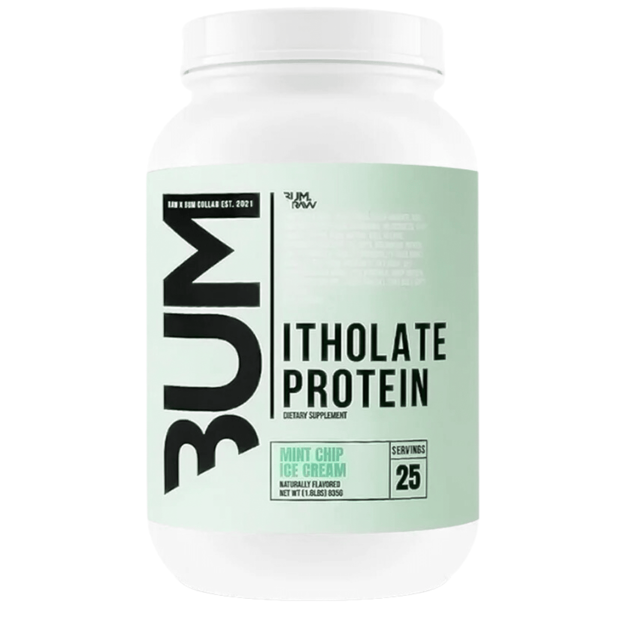 RAW CBUM Itholate protein powder, 25sv size, Mint Chip Ice Cream flavor