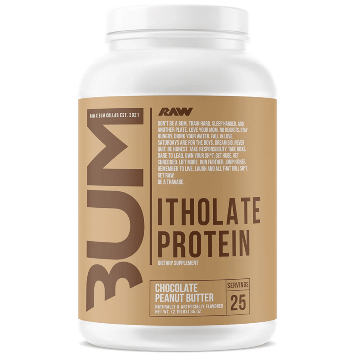 RAW CBUM Itholate protein powder, 25sv size, Chocolate PB flavor