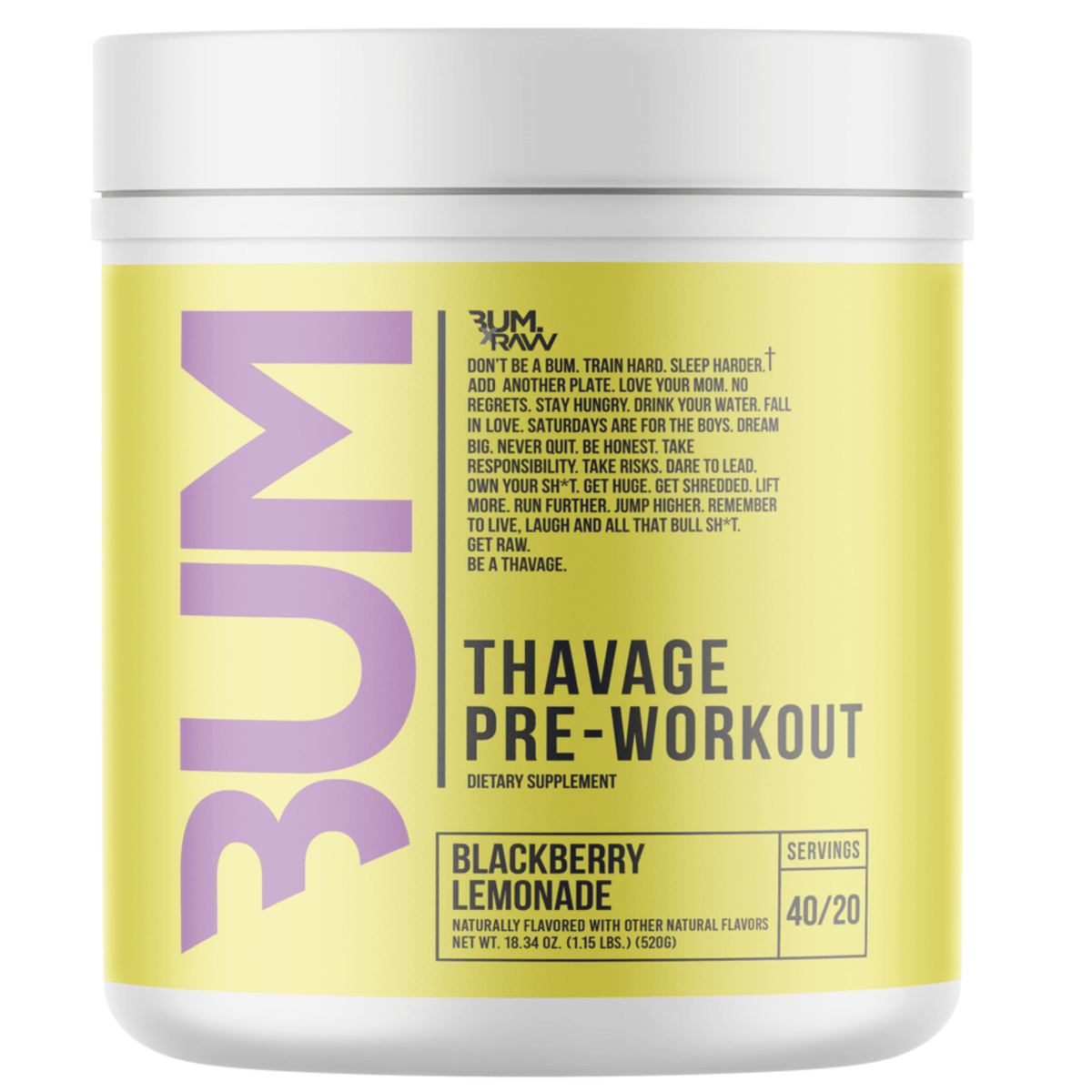 RAW CBUM Thavage Pre-Workout, front of container