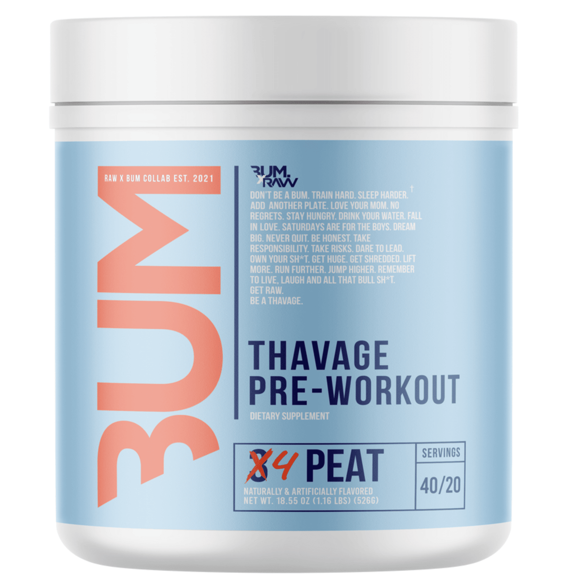 RAW CBUM Thavage Pre-Workout — 6g Citrulline, 305mg Caffeine, 40 Scoops