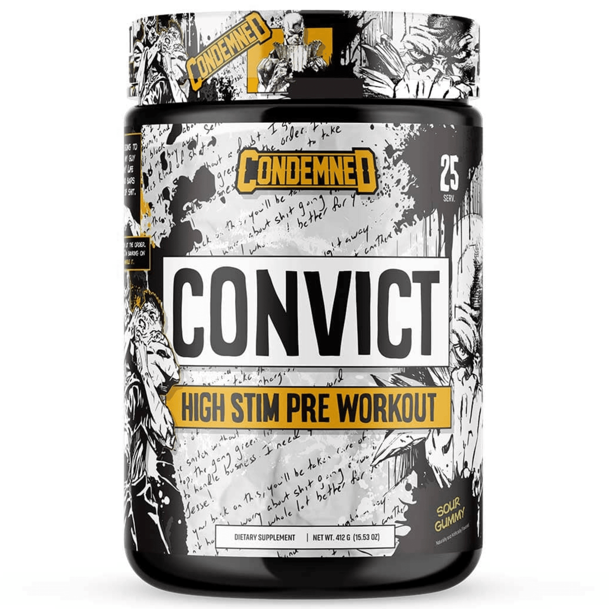 Condemned Labz Convict Stim pre-workout powder, front of container