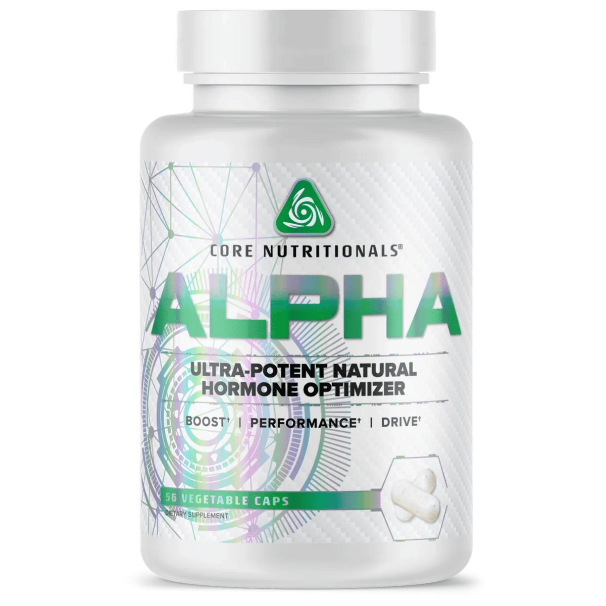Core Nutritionals Alpha testosterone support supplement, front of container