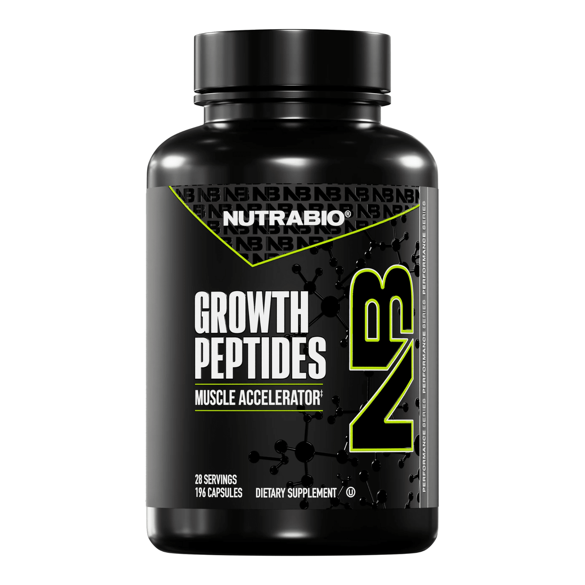 NutraBio Growth Peptides testosterone support supplement, front of container