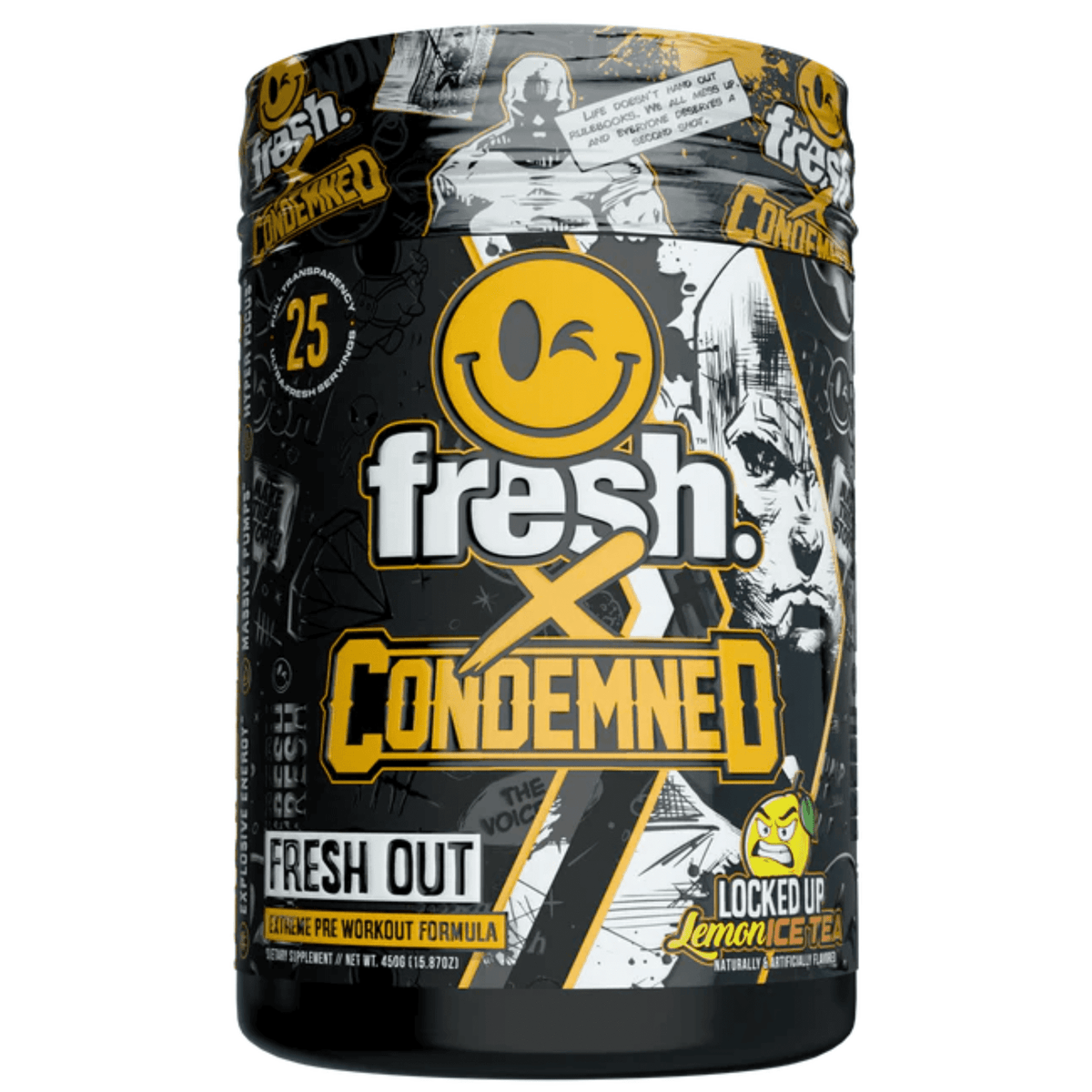 Fresh Out Pre-workout powder, front of container