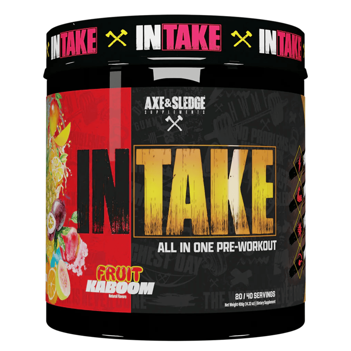 Axe & Sledge Intake Pre Workout, front of container