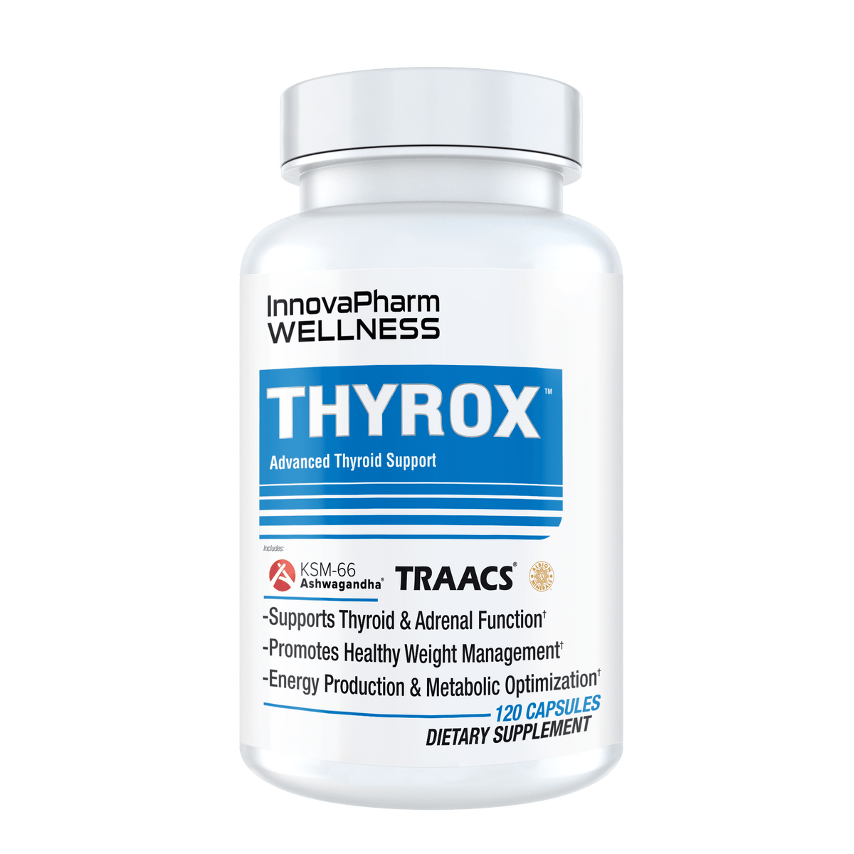 InnovaPharm Thyrox fat burner supplement, front of container