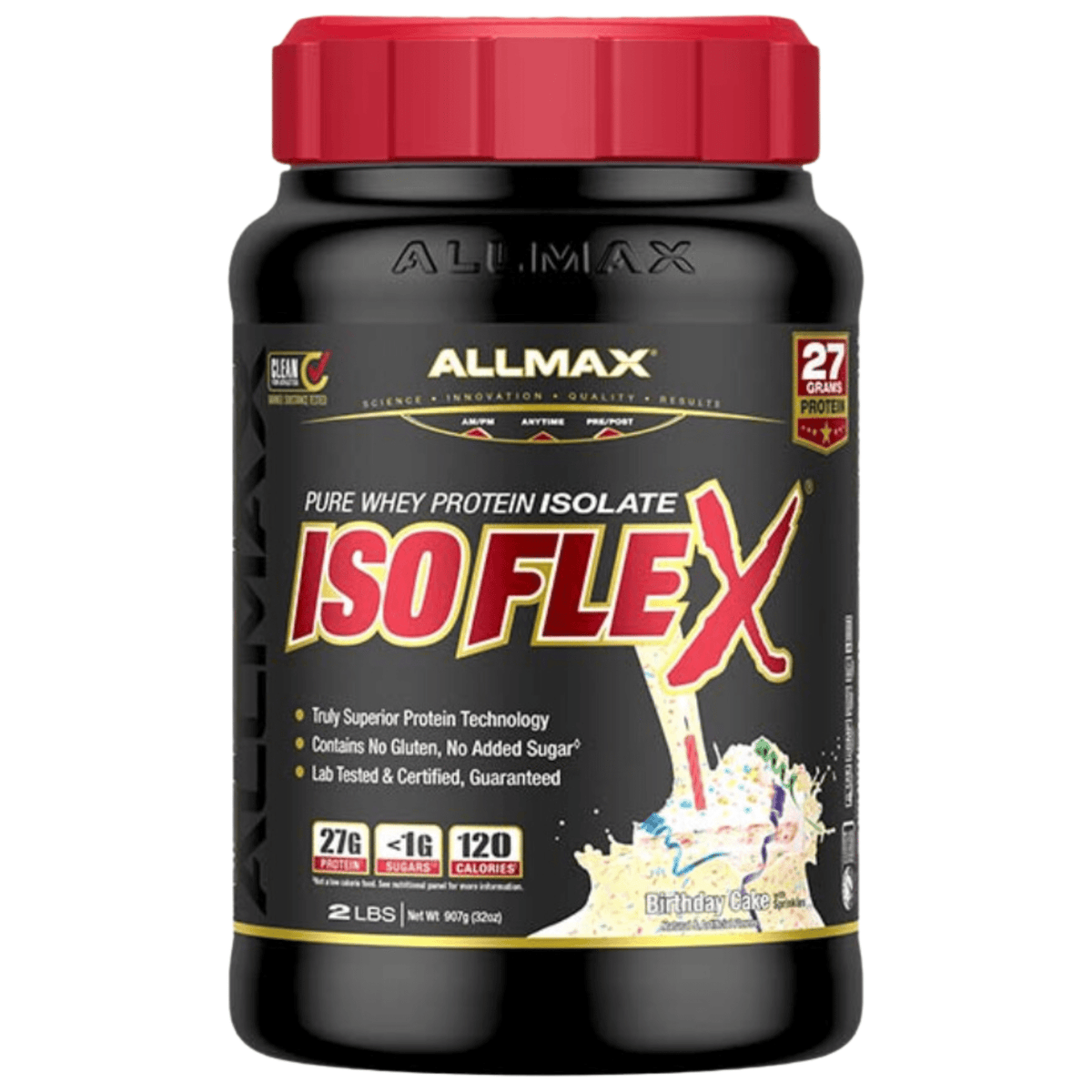 Allmax Isoflex protein powder, 2lb size, Birthday Cake flavor