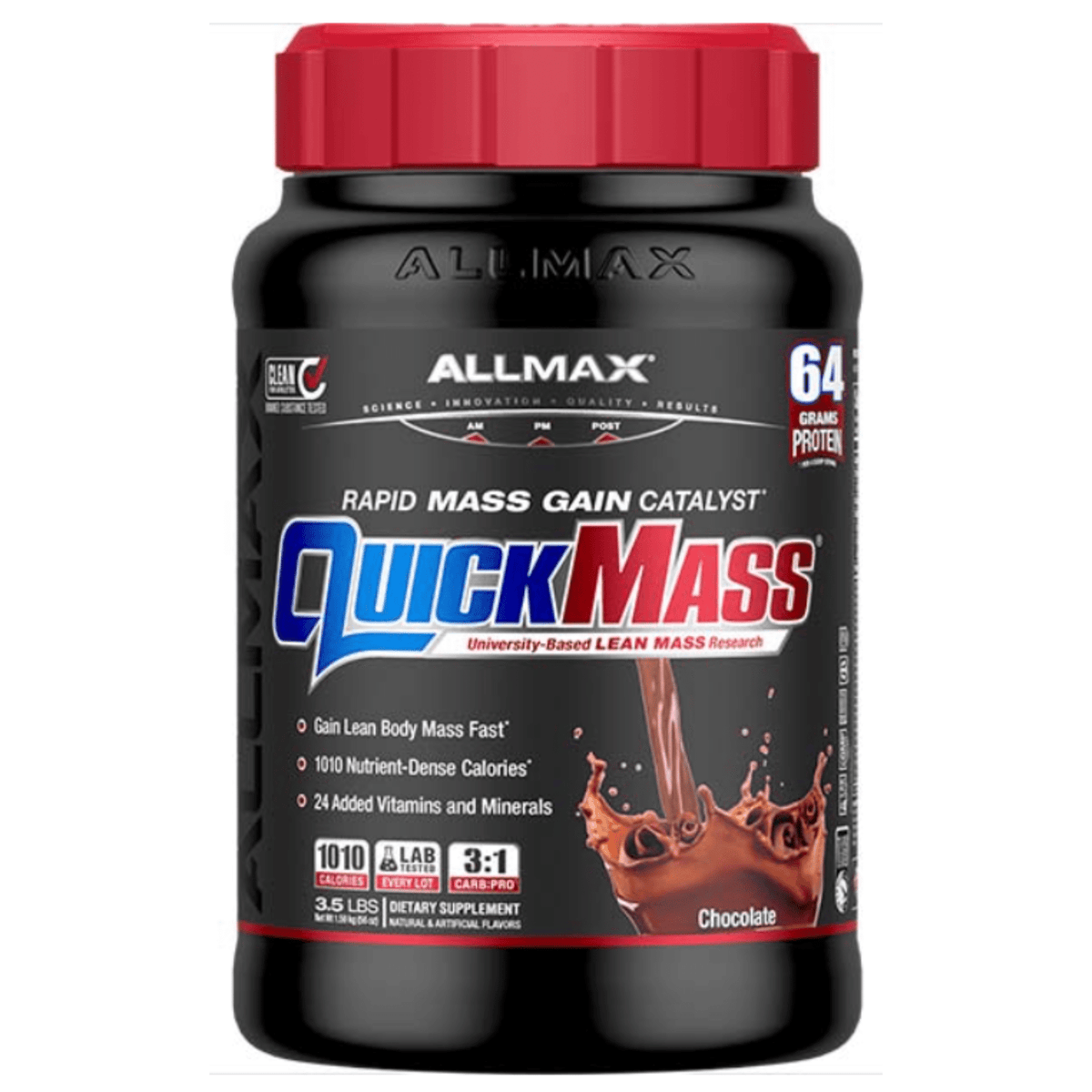 ALLMAX QuickMass mass gainer powder, front of container