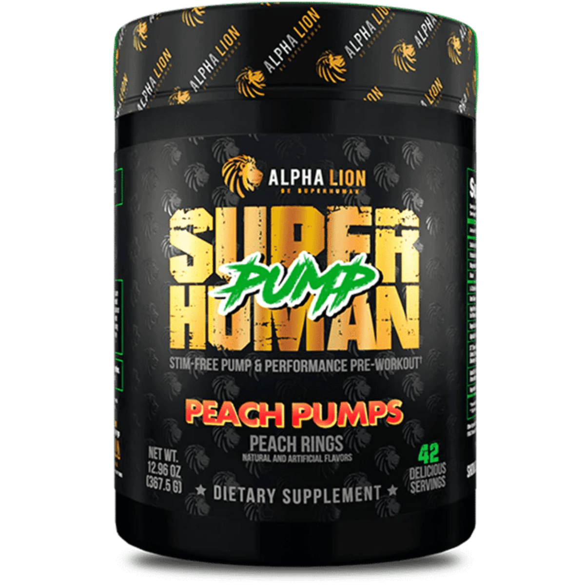 Alpha Lion Super Human Pump powder, front of container