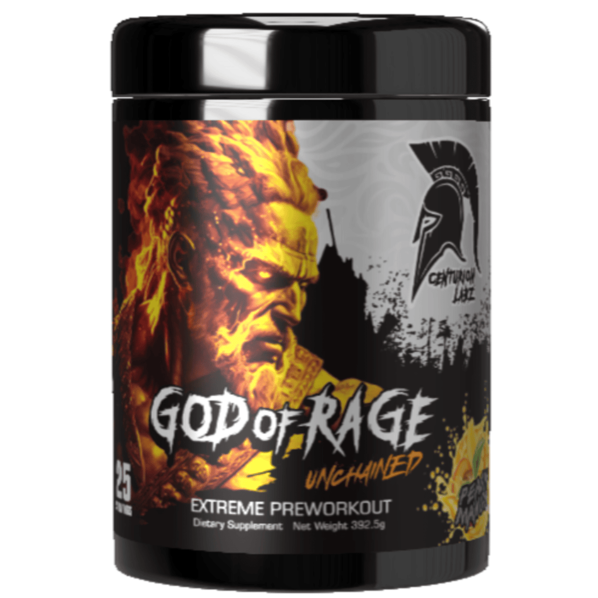 Centurion Labz God of Rage Unchained pre-workout powder, Peach Mango flavor