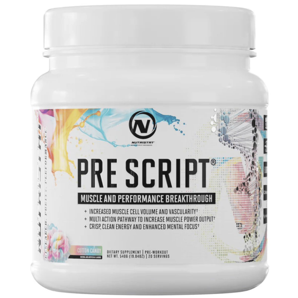 Nutristat Pre Script pre-workout powder, 20 Servings size, Cotton Candy flavor
