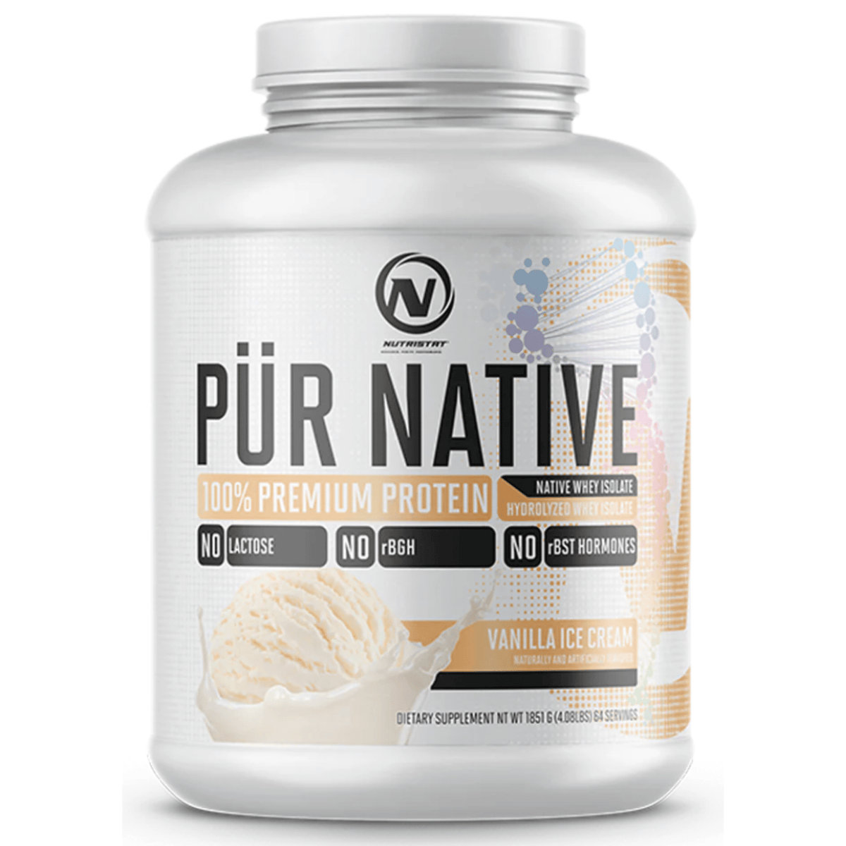 Nutristat PÜR NATIVE Whey Isolate protein powder, 64sv size, Vanilla flavor