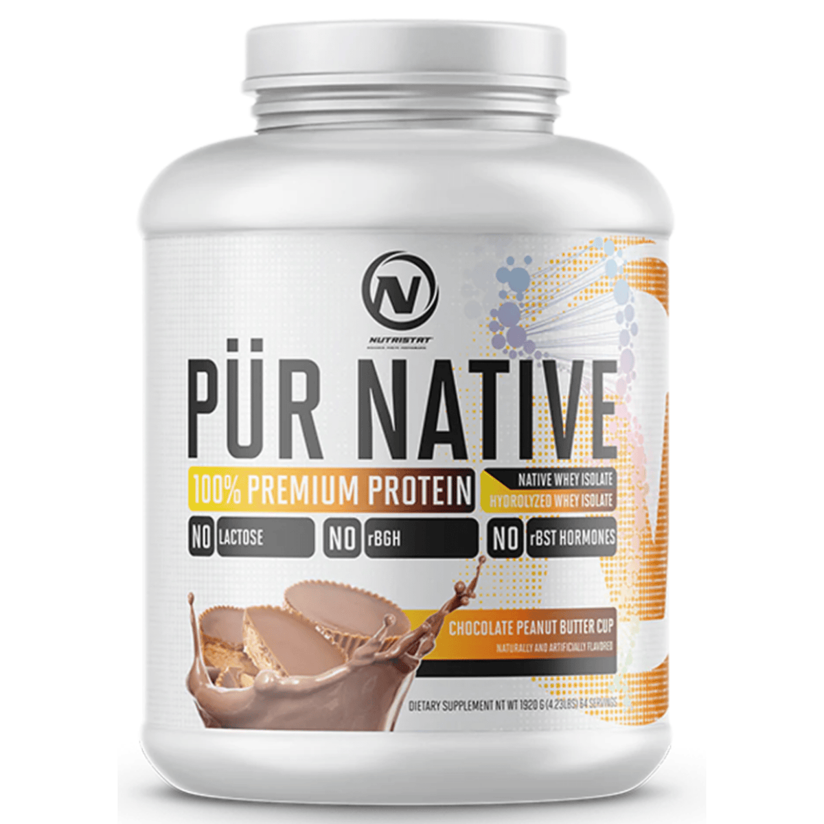 Nutristat PÜR NATIVE Whey Isolate protein powder, 64sv size, Chocolate Peanut Butter flavor