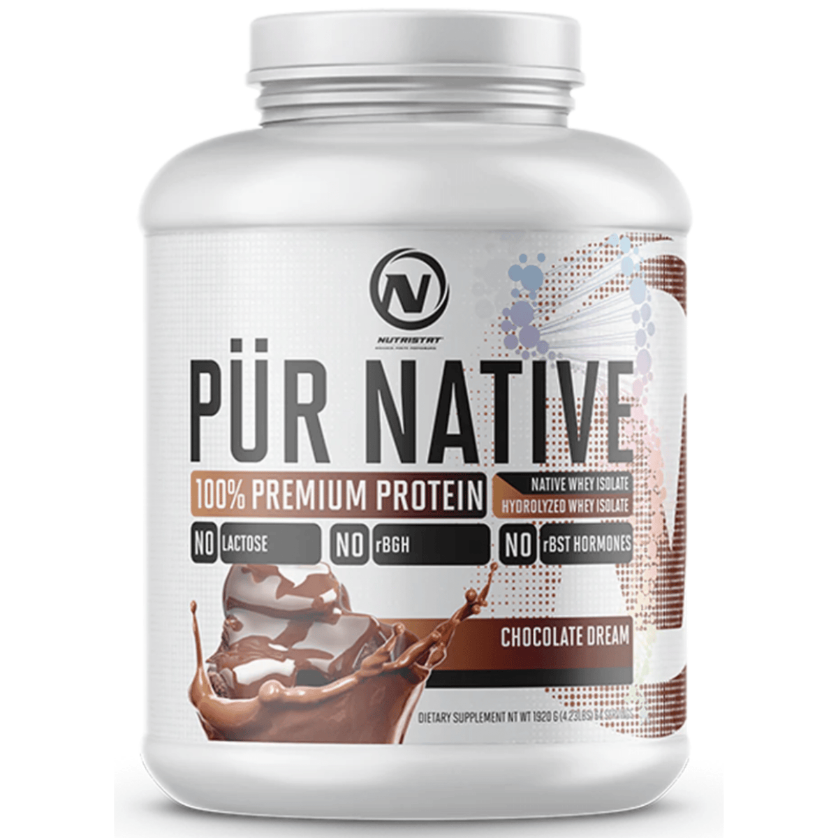 Nutristat PÜR NATIVE Whey Isolate protein powder, 64sv size, Chocolate flavor