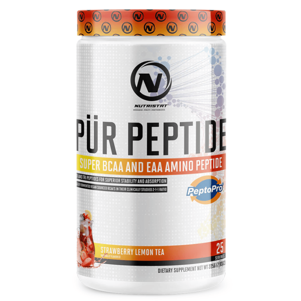 Nutristat Pur Peptide amino acid powder, 25sv size, Strawberry Lemon Tea flavor