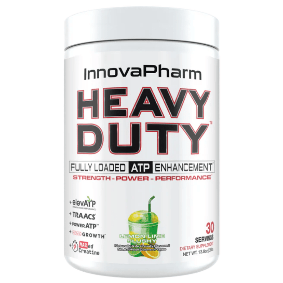 InnovaPharm Heavy Duty creatine powder, front of container