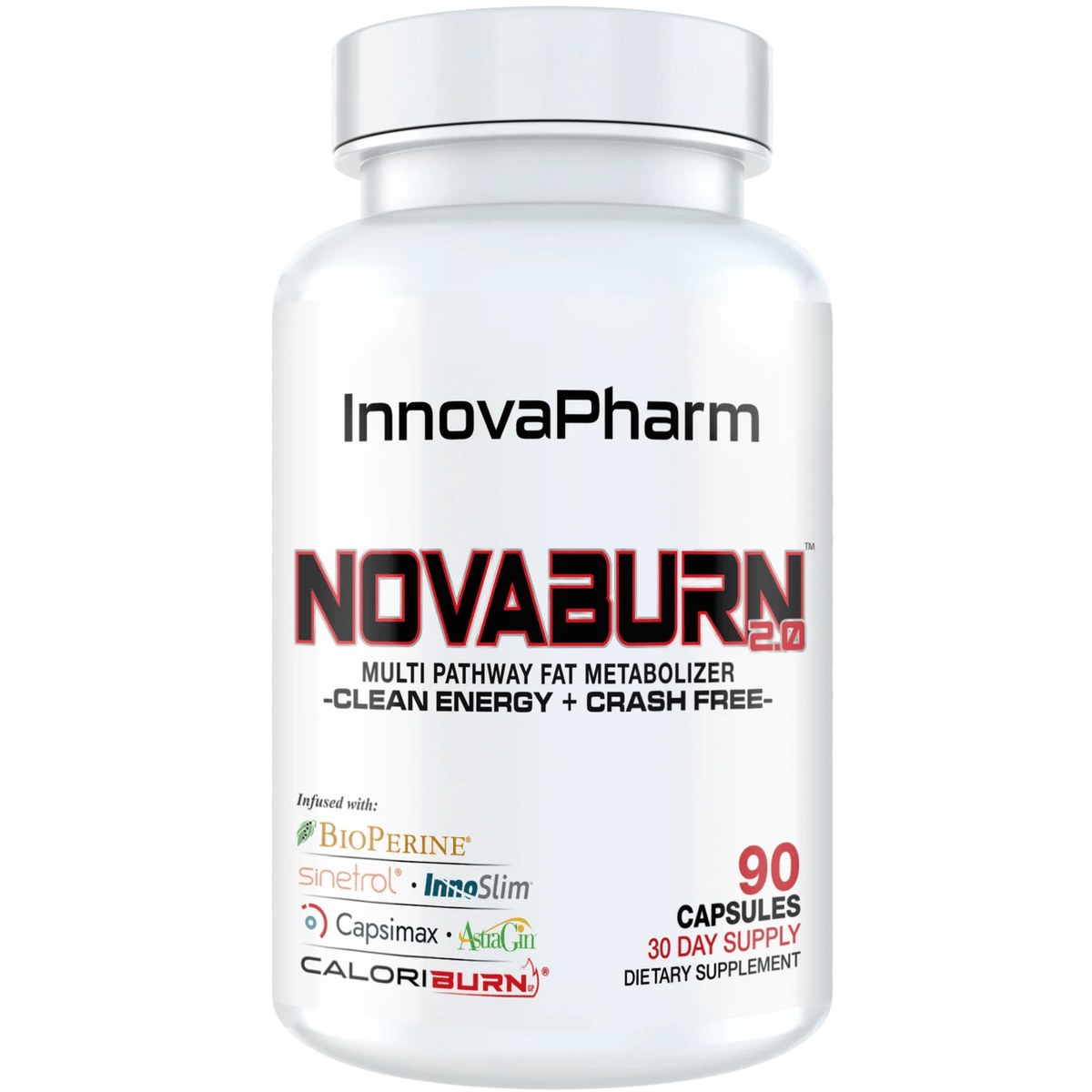 InnovaPharm NovaBurn 2.0 fat burner supplement, front of container