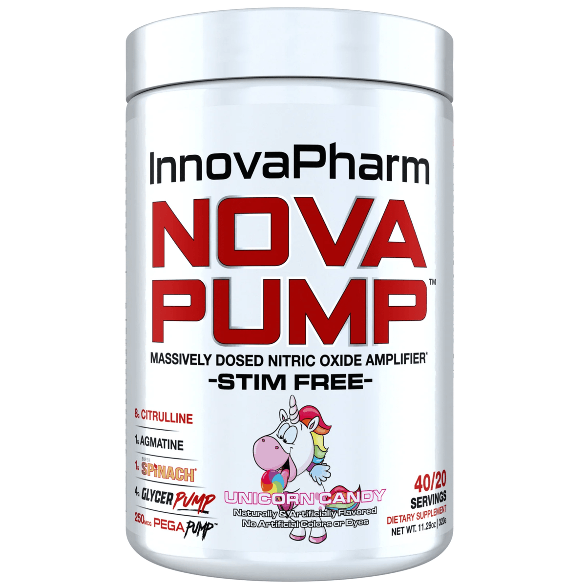 InnovaPharm NovaPump stim-free pump powder, 20sv size, Unicorn Candy flavor