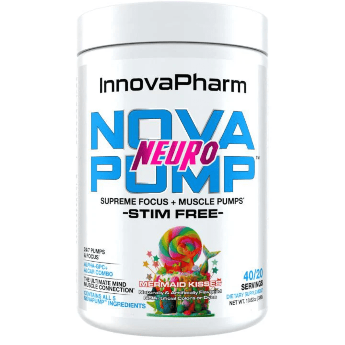 InnovaPharm NovaPump Neuro stim-free pump powder, 40/20sv size, Mermaid Kisses flavor