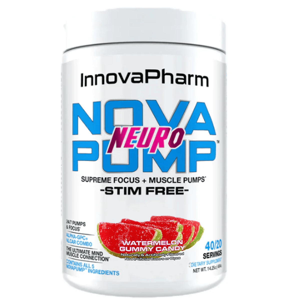 InnovaPharm NovaPump Neuro stim-free pump powder, 40/20sv size, Watermelon flavor
