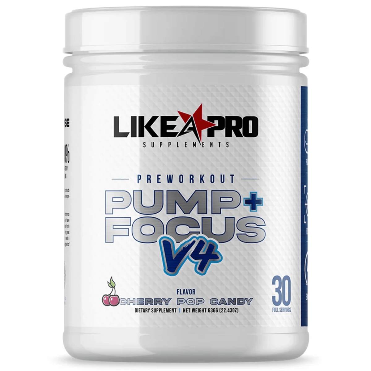 Like A Pro Supplements Preworkout Pump & Focus V4 pre-workout powder, 30sv size, Cherry Pop Candy flavor