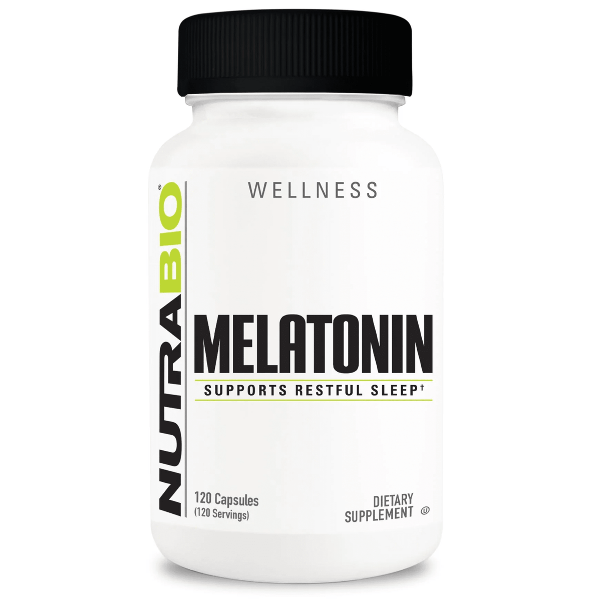 NutraBio Melatonin sleep supplement, front of container