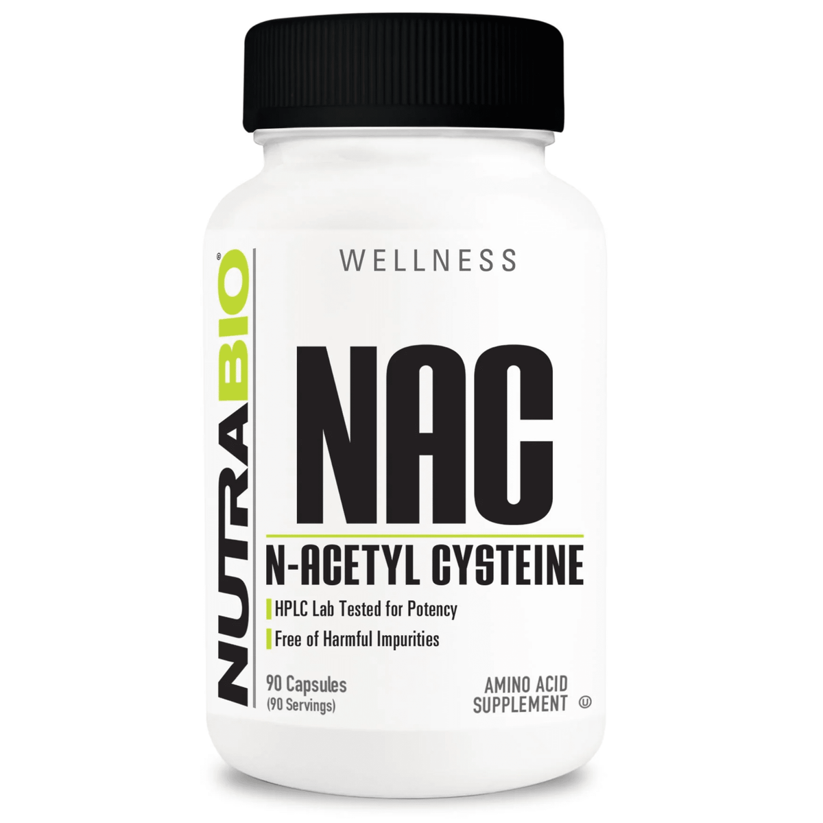NutraBio N-Acetyl-Cysteine (NAC) supplement, front of container