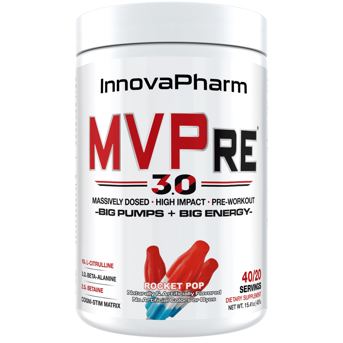 Innova Pharm MVPre 3.0 pre-workout powder, Rocket Pop flavor