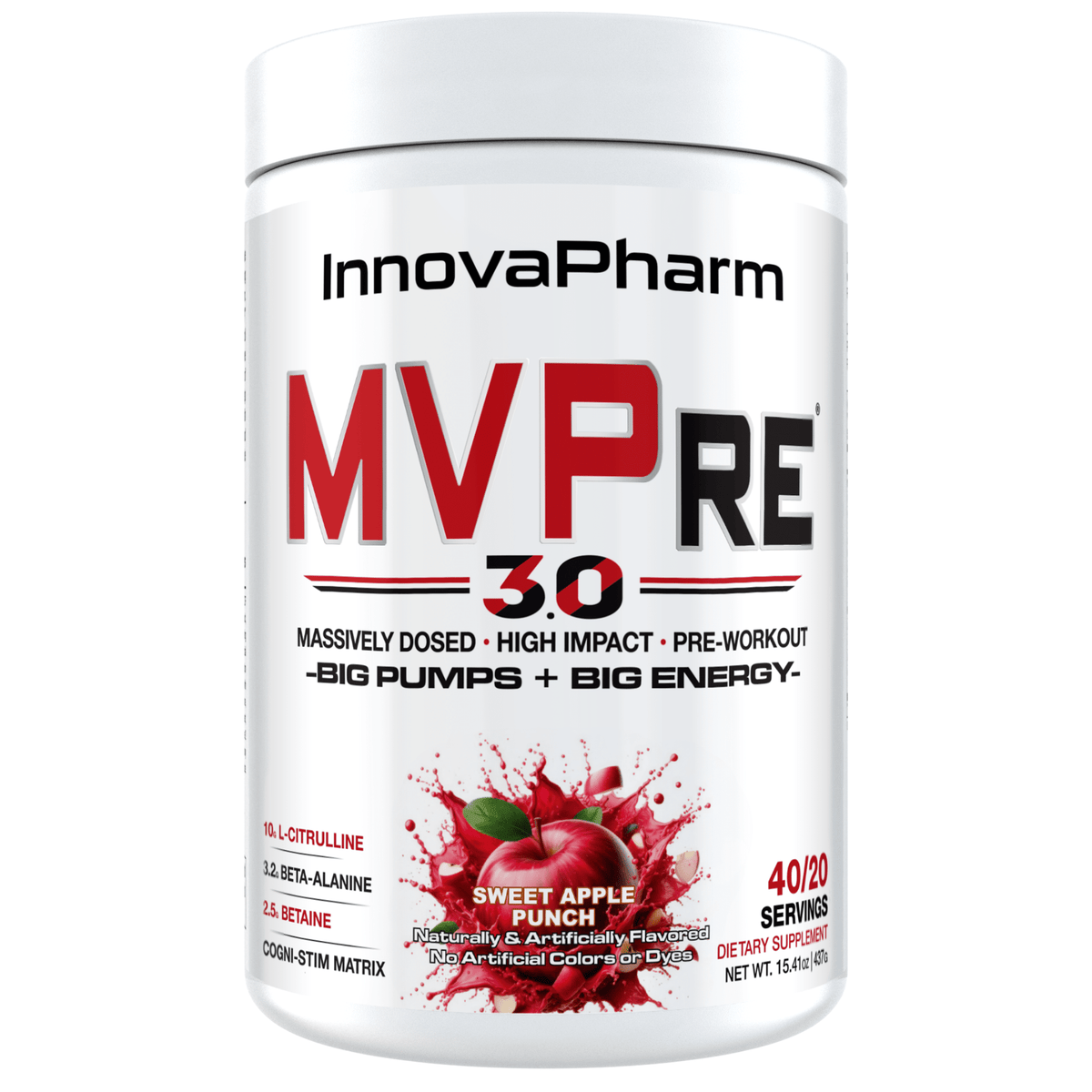 Innova Pharm MVPre 3.0 pre-workout powder, Sweet Apple Punch flavor