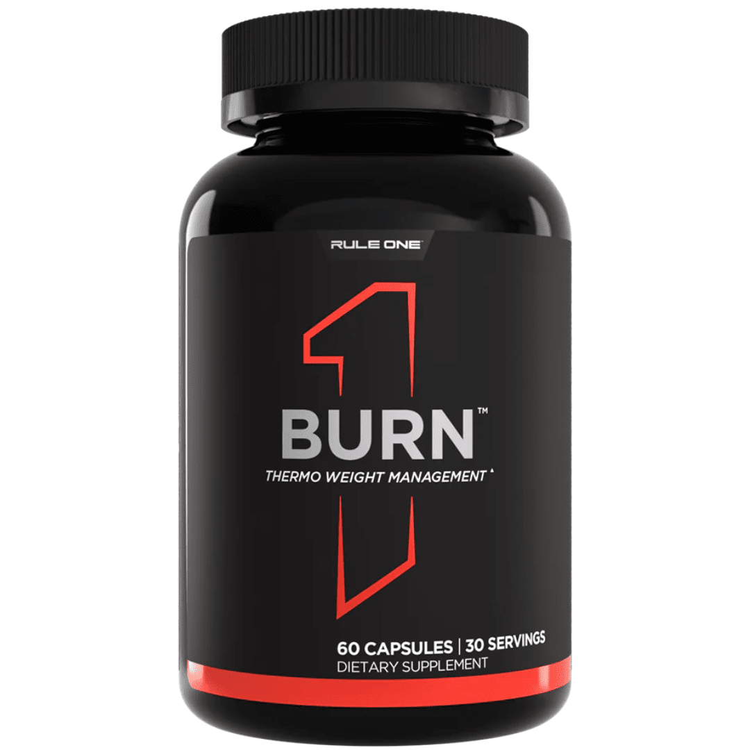 Rule 1 Burn fat burner supplement, front of container