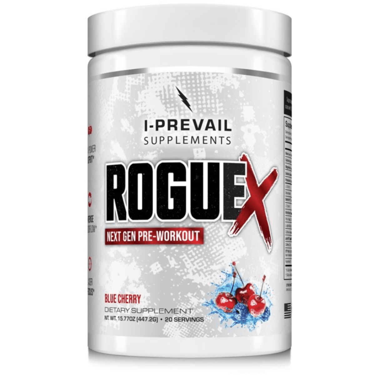 I Prevail Rogue X pre-workout powder, front of container