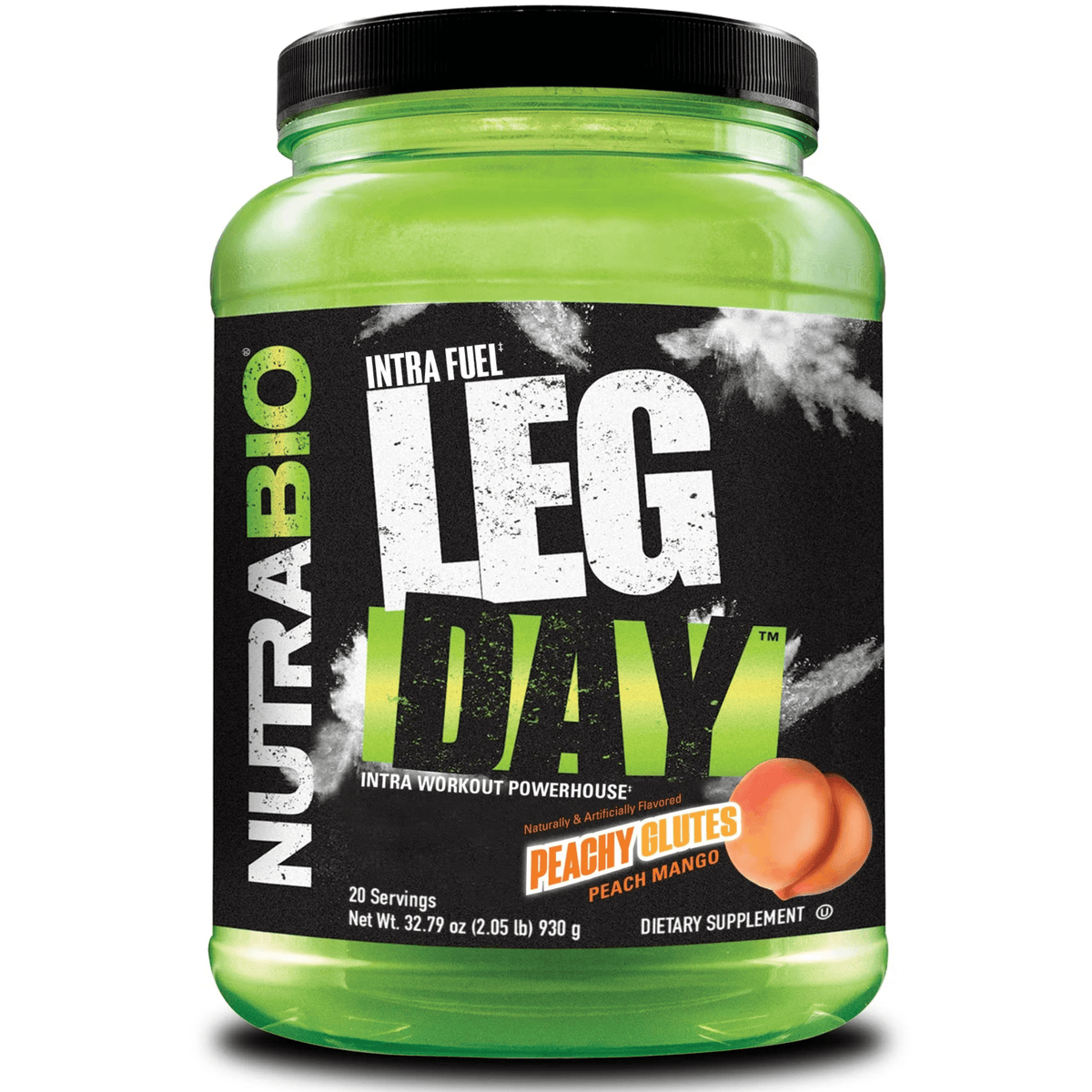 NutraBio Leg Day carbohydrate powder, front of container